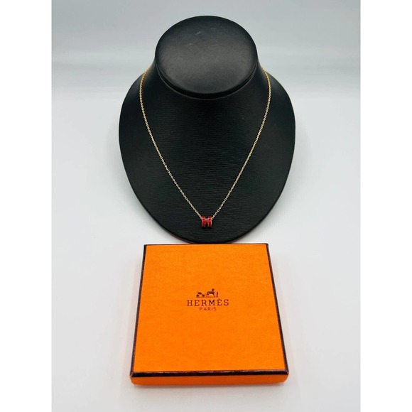 Hermes Mini pop H Red / Rose Gold Necklace - Picture 1 of 6